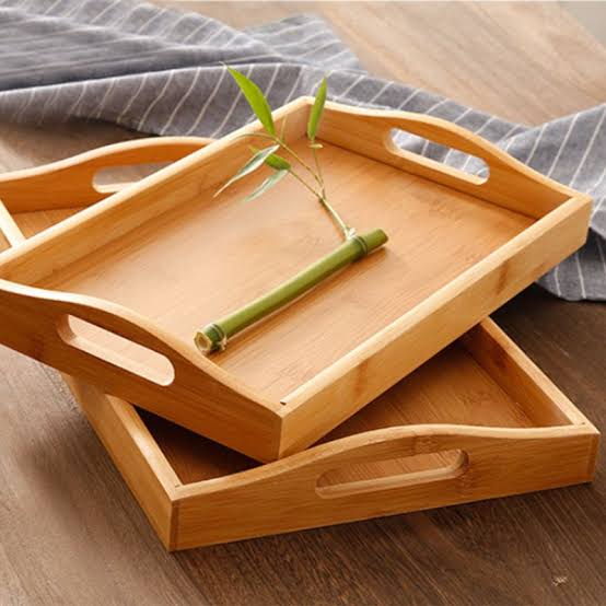 Premium 3-Piece Bamboo Serving Tray Set – Large, Medium & Small Wooden Serving Trays for Kitchen & Coffee Table
