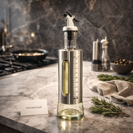 Premium Stainless Steel Oil Dispenser Bottle with Measuring Window – Leakproof Kitchen Oil Pourer