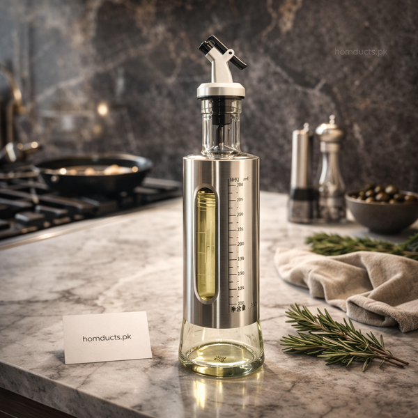 Premium Stainless Steel Oil Dispenser Bottle with Measuring Window – Leakproof Kitchen Oil Pourer