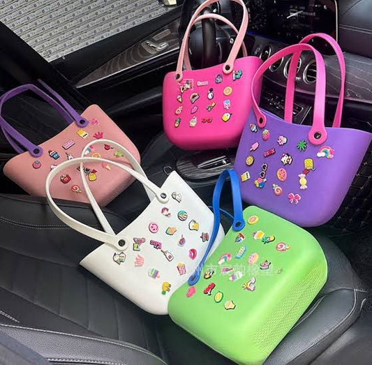 Crocs Branded Tote Bag – Lightweight EVA Handbag with Decorative Charms