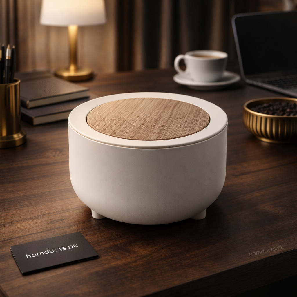 Premium Mini Desktop Dustbin with Wooden Lid – Stylish Tabletop Trash Bin for Office & Home
