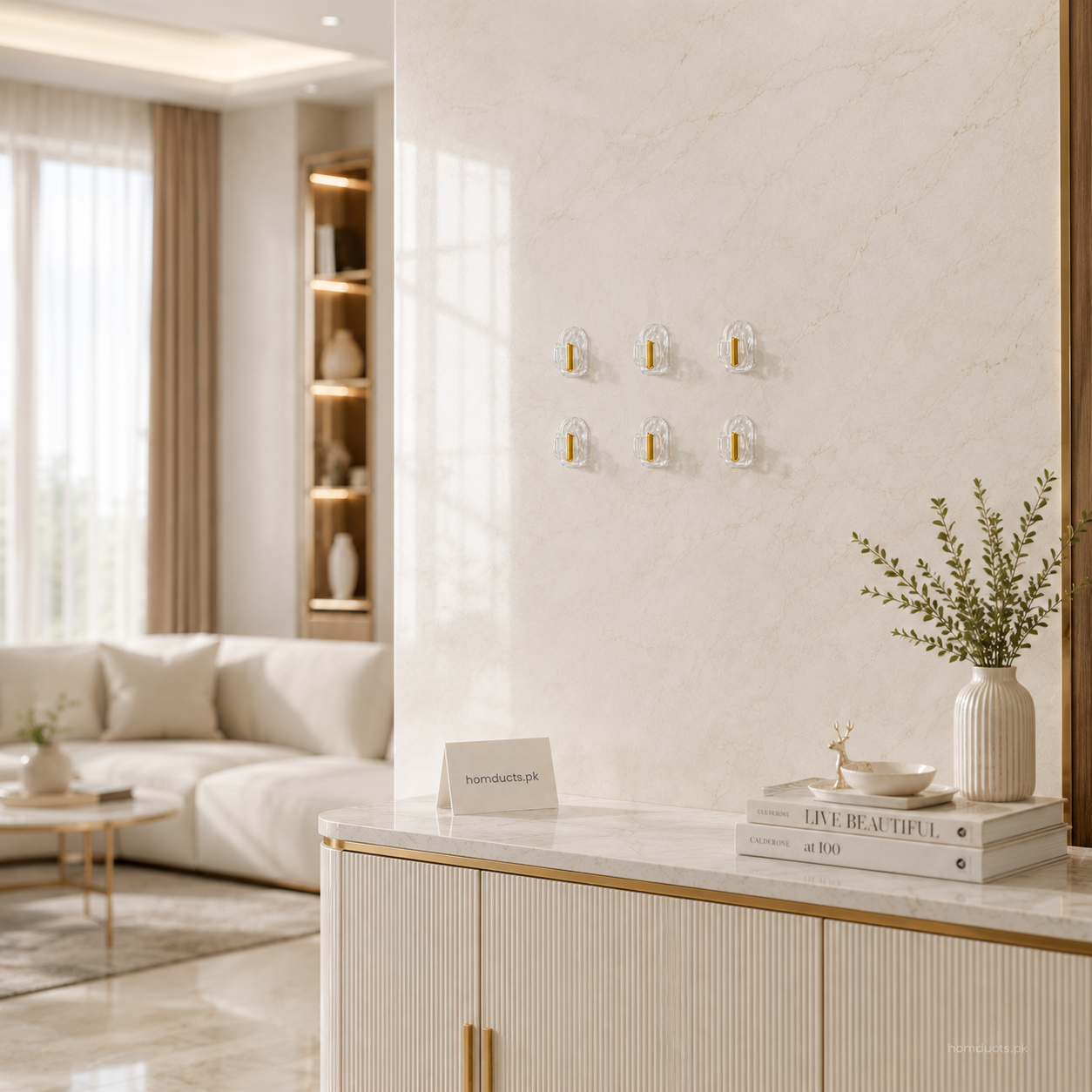 Luxury Transparent Wall Hooks Set – 6PCS Golden Self Adhesive Heavy Duty Hooks for Bathroom, Kitchen & Home Organization