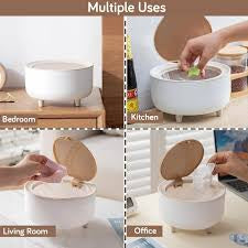 Premium Mini Desktop Dustbin with Wooden Lid – Stylish Tabletop Trash Bin for Office & Home