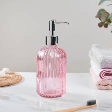 Premium Ribbed Glass Soap Dispenser – Elegant Bathroom & Kitchen Liquid Soap Pump