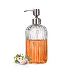 Premium Ribbed Glass Soap Dispenser – Elegant Bathroom & Kitchen Liquid Soap Pump