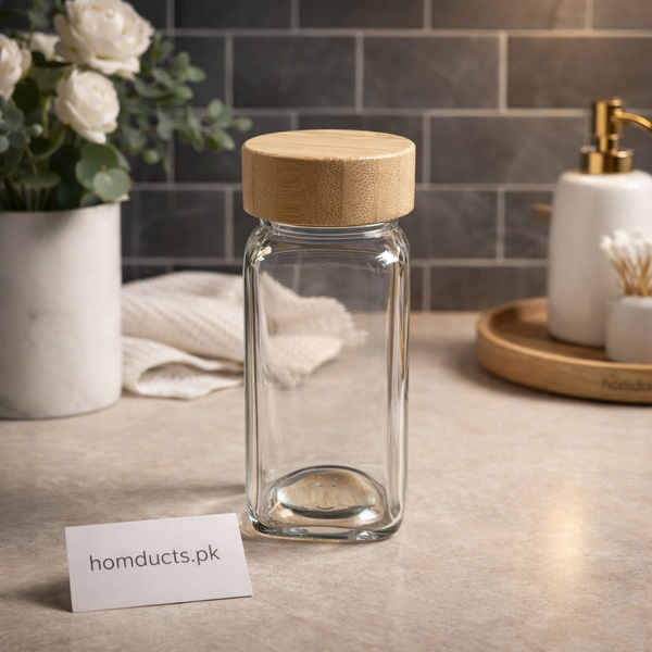 Premium Glass Storage Jar with Bamboo Lid – Airtight Kitchen Organizer Container