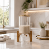 Luxury 8L Glass Rice Dispenser Jar With Wooden Stand & Golden Deer Lid – Premium Airtight Kitchen Storage Container With Measuring Cup (Imported High Quality)