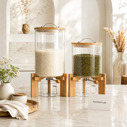 Luxury 8L Glass Rice Dispenser Jar With Wooden Stand & Golden Deer Lid – Premium Airtight Kitchen Storage Container With Measuring Cup (Imported High Quality)