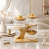 Luxury 3-Tier Glass Storage Jars with Bamboo Stand & Golden Crown Lids