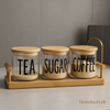 Luxury Bamboo Tea Sugar Coffee Jar Set – 3 Glass Canisters with Airtight Wooden Lids & Tray | Homducts.pk