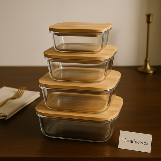 Premium Glass Food Storage Containers with Bamboo Lids – Airtight, Stackable, Eco-Friendly Kitchen Containers (Set of 4)