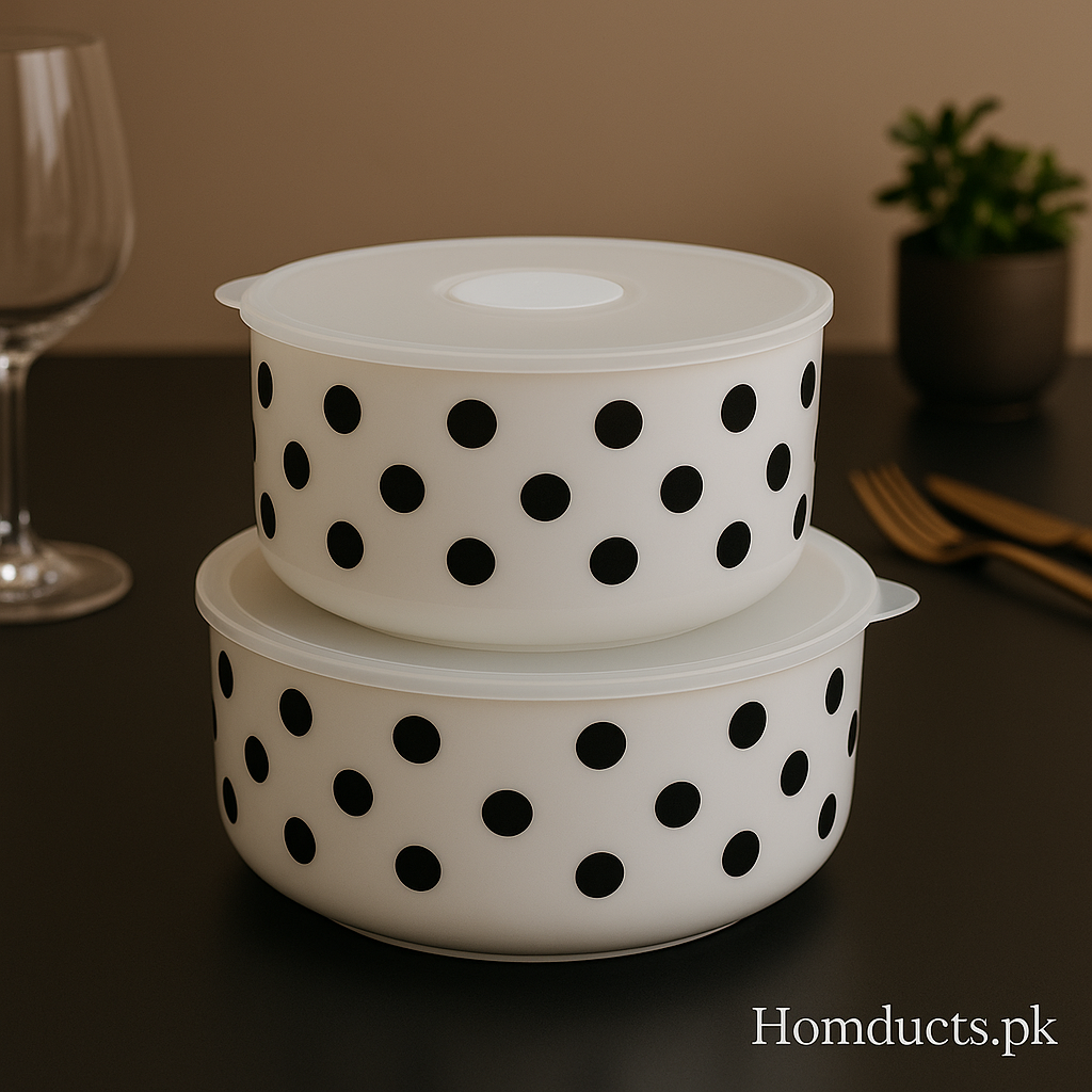 Premium Polka Dot Airtight Storage Bowl – Small & Large (1 Pc) | Food Container with Lid