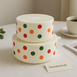 Polka Dot Airtight Food Storage Bowl – Premium Plastic Container (Small & Large) – 1 Piece