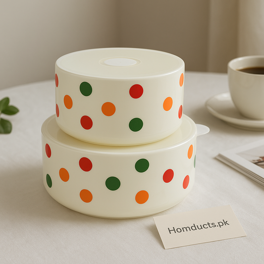 Polka Dot Airtight Food Storage Bowl – Premium Plastic Container (Small & Large) – 1 Piece