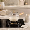 800ml Glass Milk Pan with Wooden Handle & Lid – Premium Single-Handle Saucepan
