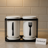 Luxury Dual Ceramic Cutlery Holder Set with Metal Stand – Knife & Fork Printed Utensil Organizer | Homducts.pk