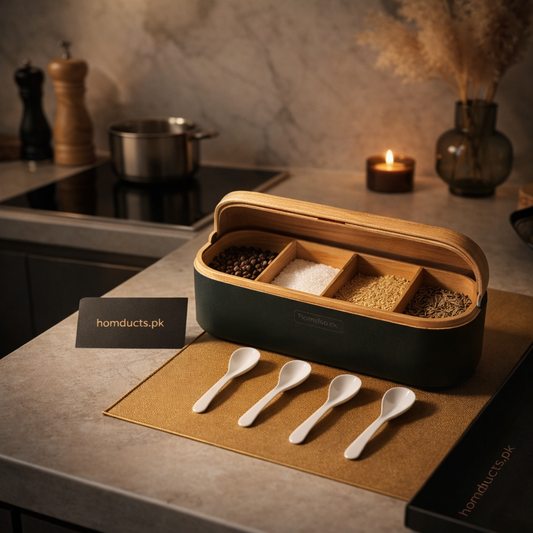 Premium Multi-Compartment Kitchen Masala Box with Serving Spoons – Spice Organizer Container