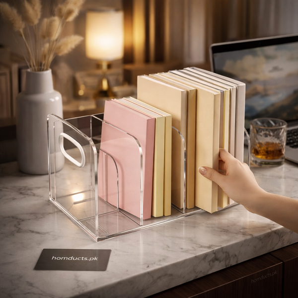 Premium Clear Acrylic Book Organizer – Multi Slot Desk File & Notebook Holder