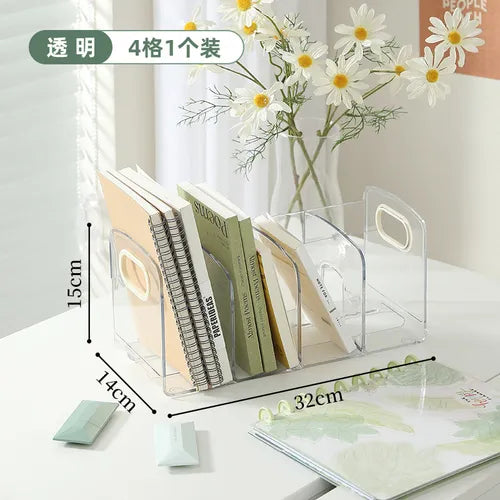 Premium Clear Acrylic Book Organizer – Multi Slot Desk File & Notebook Holder