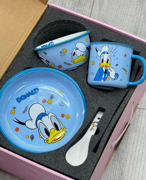 Disney Donald Duck 5-Piece Kids Dinner Set – Bowl, Cup, Plate, Spoon & Gift Box (Premium Quality)