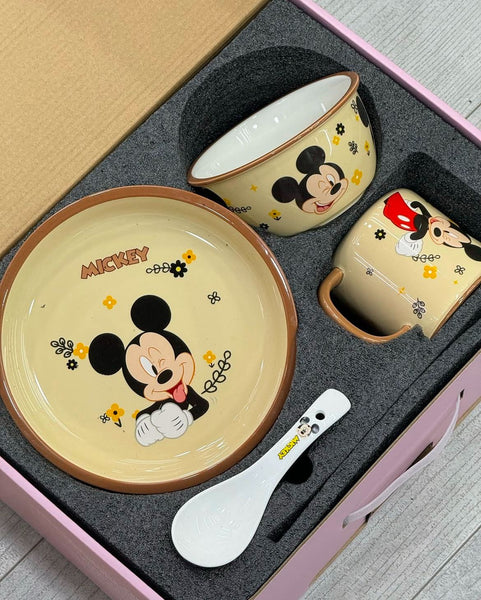 Disney Mickey Mouse 5-Piece Kids Dinner Set – Bowl, Cup, Plate, Spoon & Gift Box (Premium Quality)