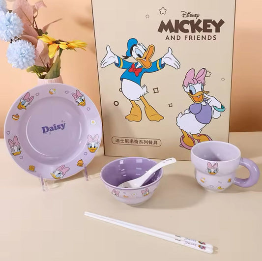 Disney Daisy Duck 5-Piece Kids Dinner Set – Plate, Bowl, Mug, Spoon & Chopsticks (Premium Gift Box)