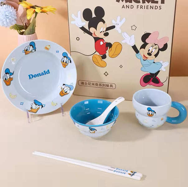 Disney Donald Duck 5-Piece Kids Dinner Set – Plate, Bowl, Mug, Spoon & Chopsticks (Premium Gift Box)