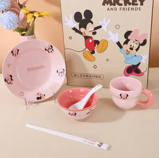 Disney Minnie Mouse 5-Piece Kids Dinner Set – Plate, Bowl, Mug, Spoon & Chopsticks (Premium Gift Box)