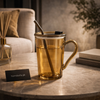 Premium Heat-Resistant Glass Handle Mug with Lid – Elegant Drinking Cup (1 Pc)