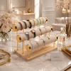 3-Tier Velvet Bracelet & Bangle Display Stand – Elegant Jewelry Organizer with Gold Accents & Wooden Base