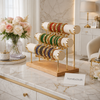 3-Tier Velvet Bracelet & Bangle Display Stand – Elegant Jewelry Organizer with Gold Accents & Wooden Base