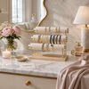 3-Tier Velvet Bracelet & Bangle Display Stand – Elegant Jewelry Organizer with Gold Accents & Wooden Base