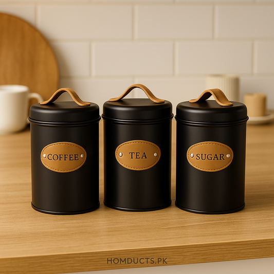 3Pcs Kitchen Counter Top Metal Jar Set
