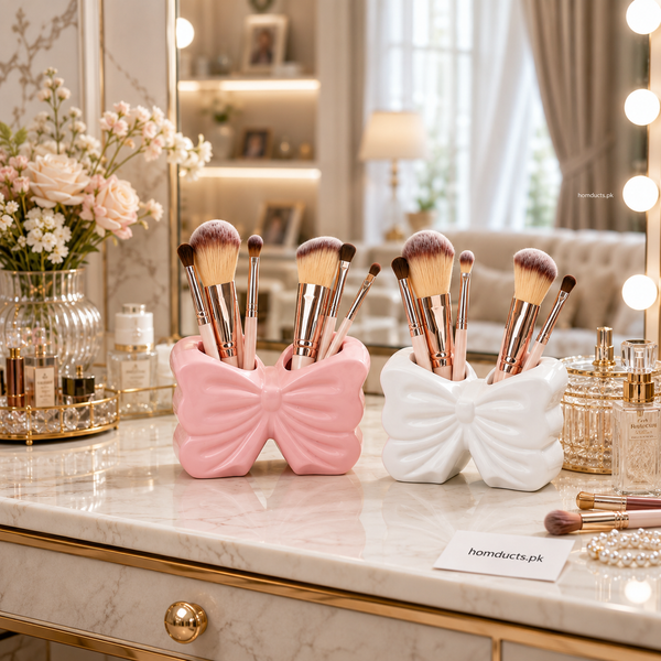 Elegant Bow Multi-Purpose Organizer – Toothbrush & Makeup Brush Holder Stand