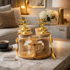 Luxury Rotating Deer Glass Jar Organizer Set (4 Pcs) with Wooden Stand