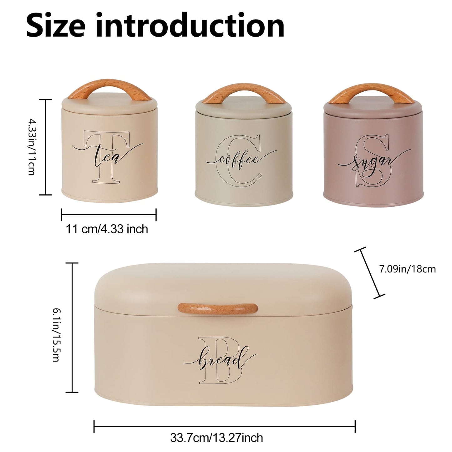 Premium Tea, Coffee, Sugar & Bread Storage Set – Wooden Handle Kitchen Canisters