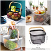 Modern Metal Mesh Fruit Basket with Wooden Handle – Stylish Kitchen Counter Storage for Fruits and Vegetables
