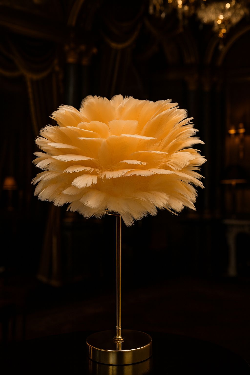 LumiPlume Feather Table Lamp – Warm Glow with Gold Base (1pc)