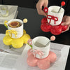 Luxury Floral Ceramic Coffee Cup with Bow Design & Decorative Stand