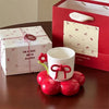 Luxury Floral Ceramic Coffee Cup with Bow Design & Decorative Stand