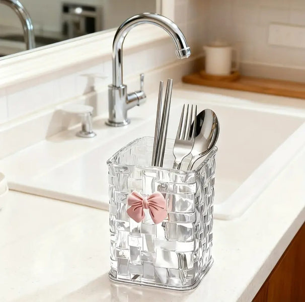 Luxury Acrylic Makeup Brush Organizer with Bow Design – Elegant Vanity Storage Holder