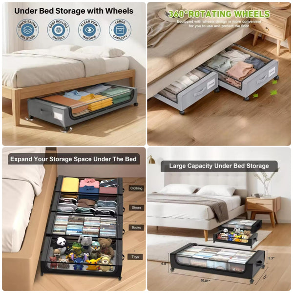Premium Under Bed Storage Box with Wheels – Large Capacity Dustproof Organizer