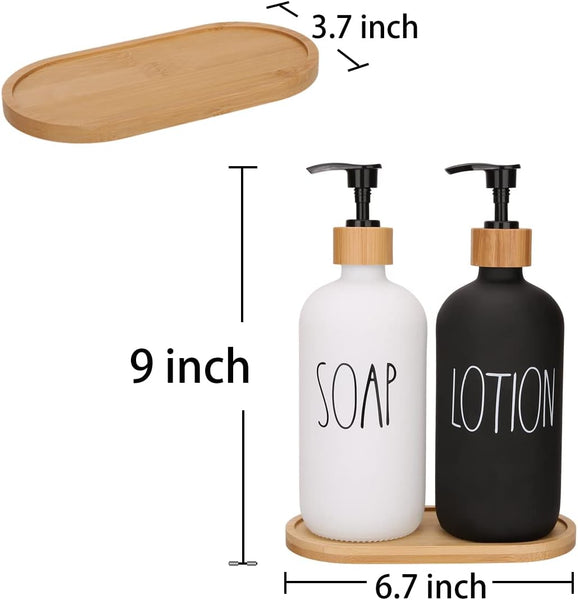 Luxury Dual Soap Dispenser Set with Bamboo Tray – Hand Wash & Dish Soap (2-Piece Set)