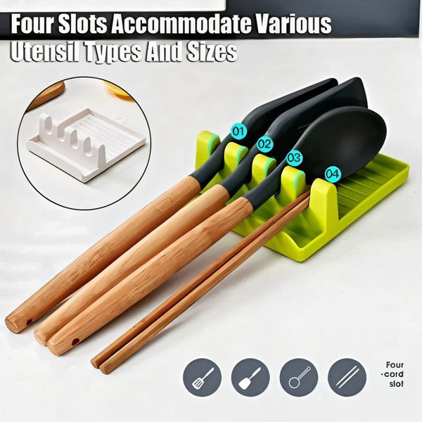 4-Slot Kitchen Utensil Rest & Spoon Holder – Multipurpose Countertop Organizer with Drip Tray