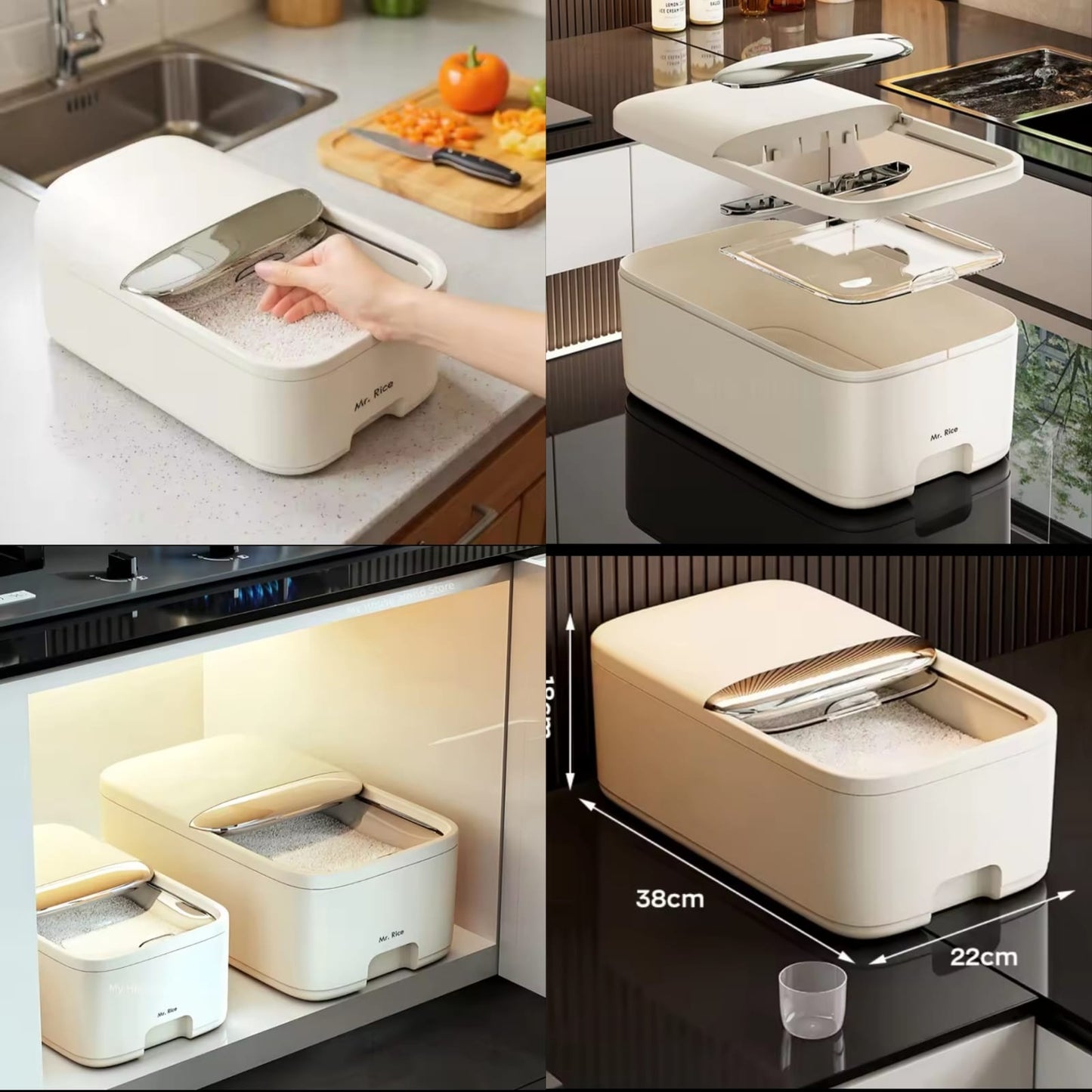 Luxury Rice Storage Dispenser with Easy Press Lid – Modern Airtight Kitchen Rice Container
