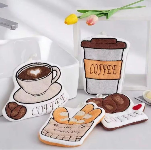 Coffee-Themed Microfiber Hanging Hand Towel – 1/2/4 Pcs