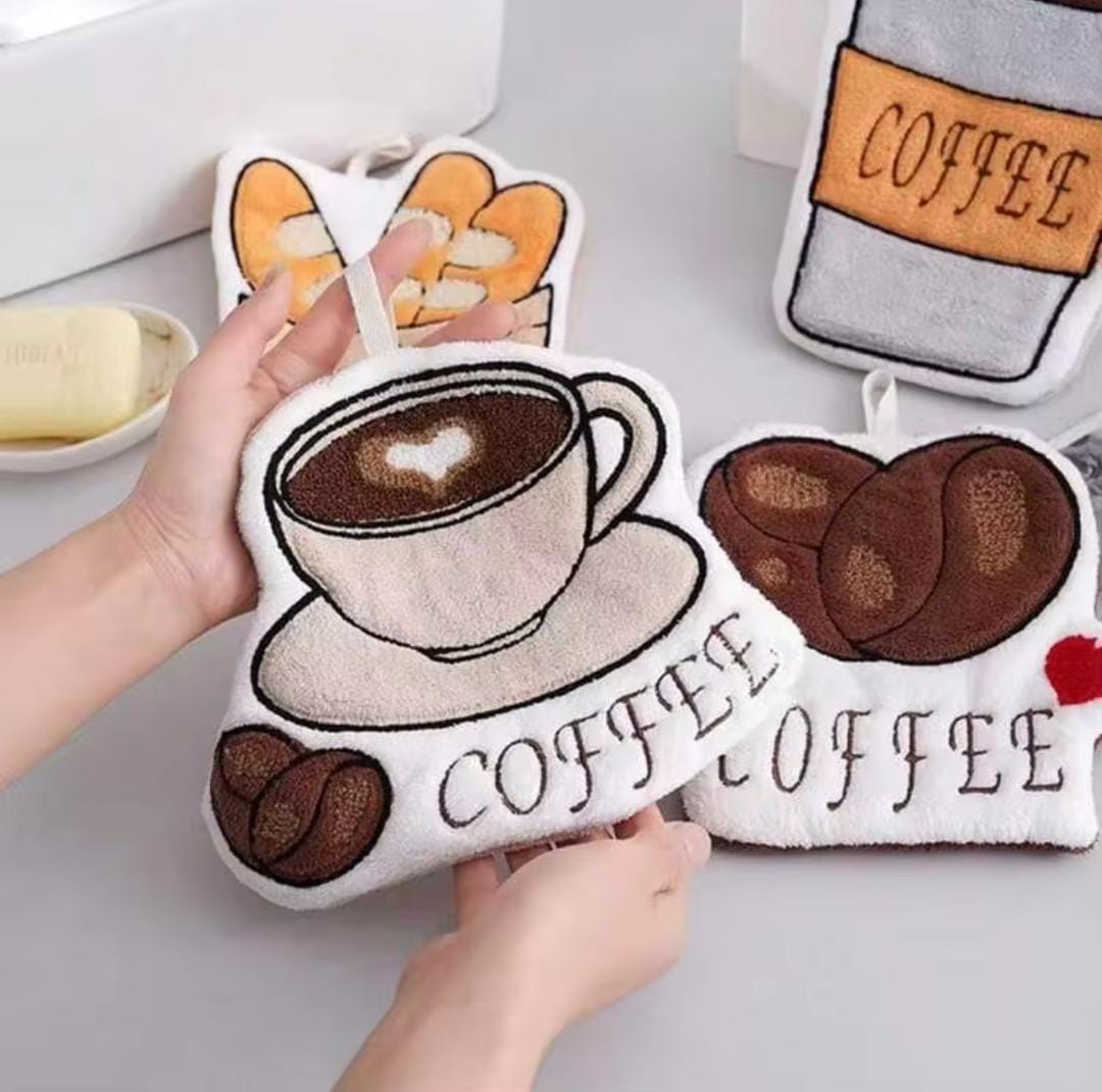 Coffee-Themed Microfiber Hanging Hand Towel – 1/2/4 Pcs