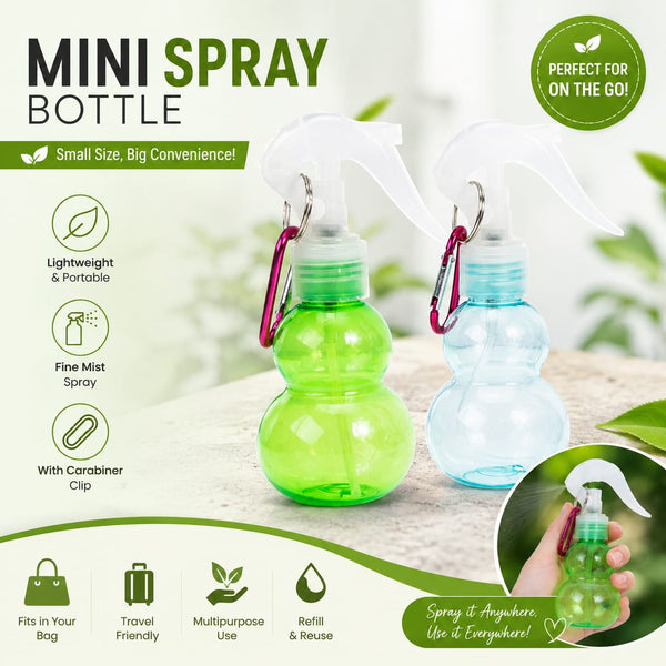 Portable Mini Trigger Spray Bottle with Carabiner Clip – Refillable Travel Mist Sprayer