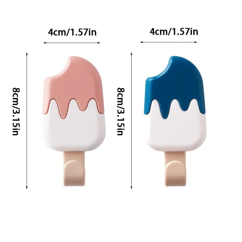 Ice-Cream Shaped Adhesive Wall Hooks – Pack of 2