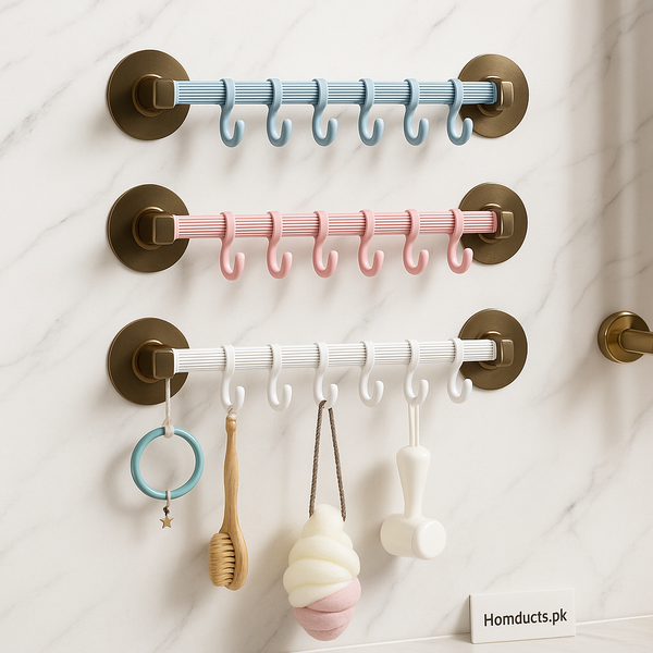 Premium Multi-Hook Wall Organizer Rack – Strong Suction, Space-Saving Bathroom & Kitchen Hanger (1 Pc)